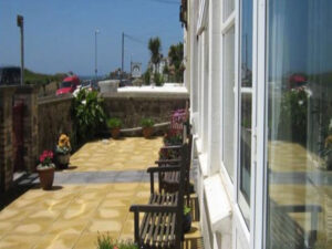 Front patio at Eventide residential home at Bude